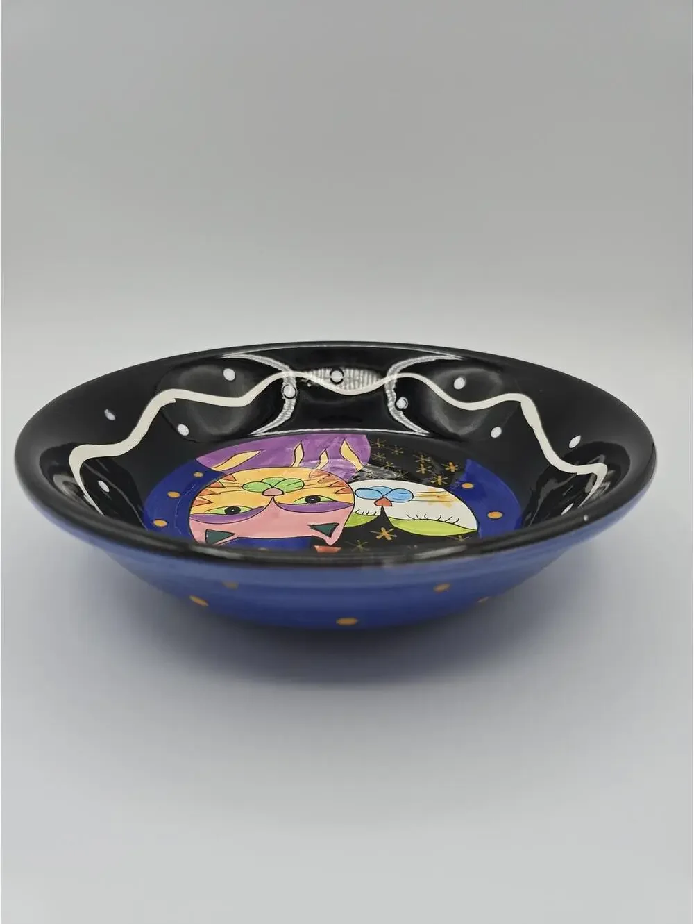 Vintage Milson & Louis Hand Painted Cat Bowl Signed Folk Art Pottery
